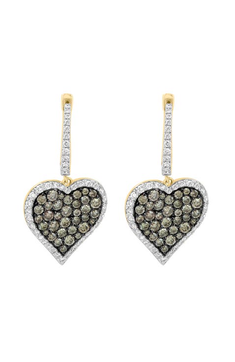 14K Yellow Gold Diamond, Espresso Diamond Earrings