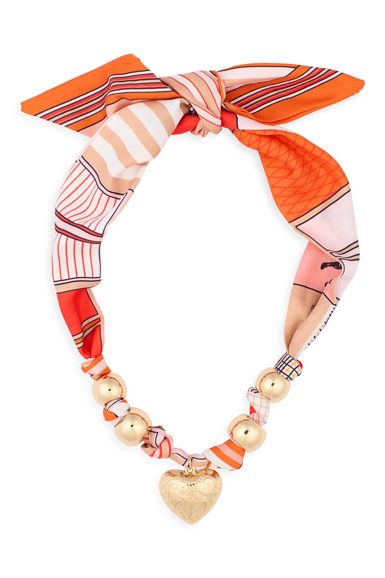 Heart Pendant Scarf Necklace, Main, color, ORANGE