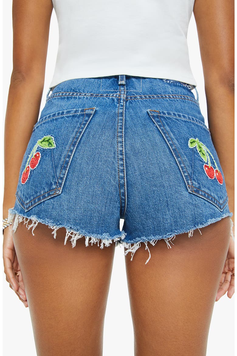 The Tune Up Frayed Hem Cutoff Denim Shorts, Alternate, color, GREEN THUMB