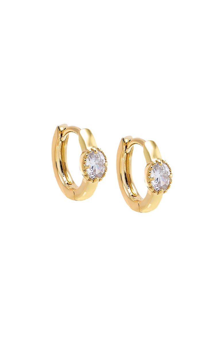 CZ Oval Bezel Halo Huggie Earring, Main, color, Gold