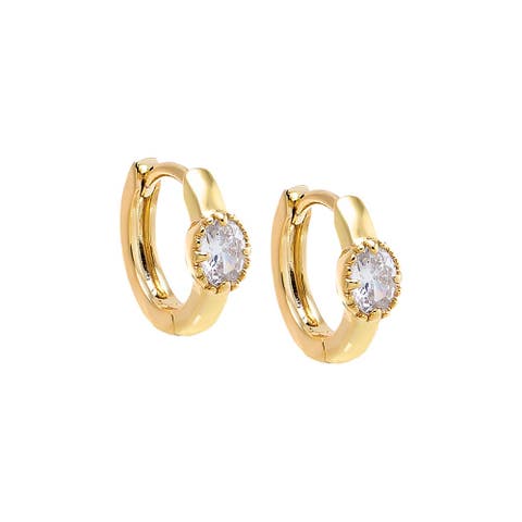 CZ Oval Bezel Halo Huggie Earring