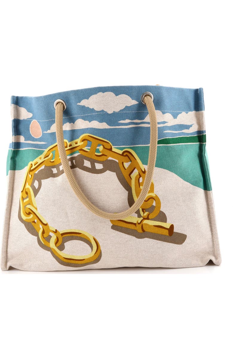 Pre-Owned Hermes La Plage Beach Tote Bag Printed Canvas, Main, color, Blue