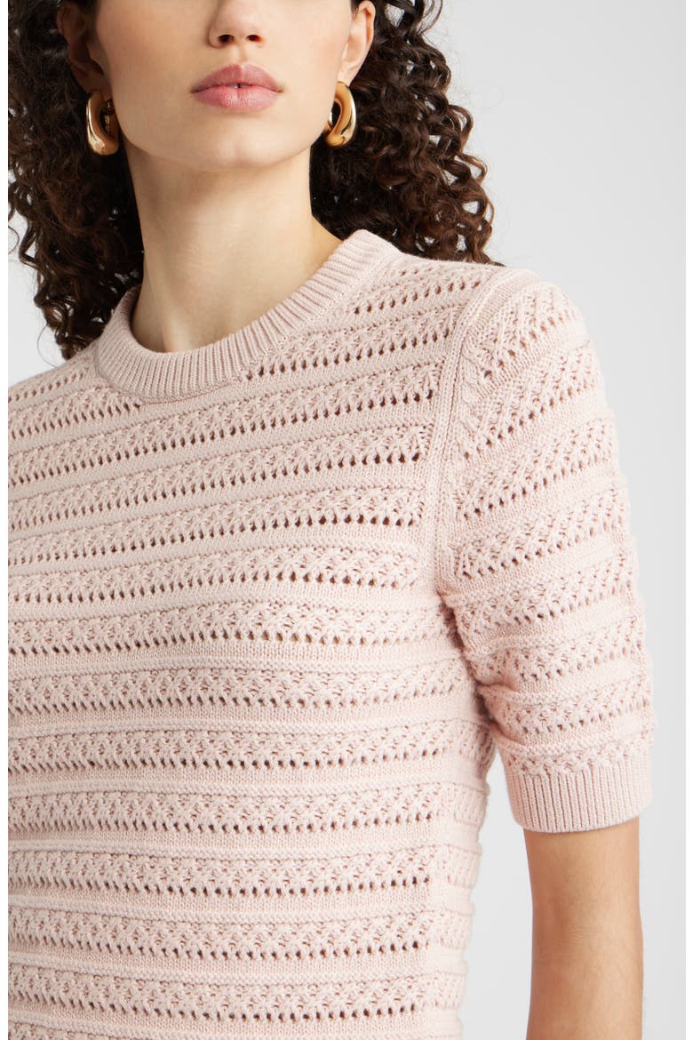 Open Stitch Crewneck Sweater, Alternate, color, PINK SMOKE
