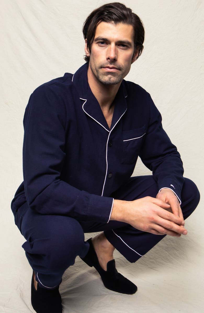 Petite Plume Men's Navy Flannel Pajamas, Alternate, color, Navy