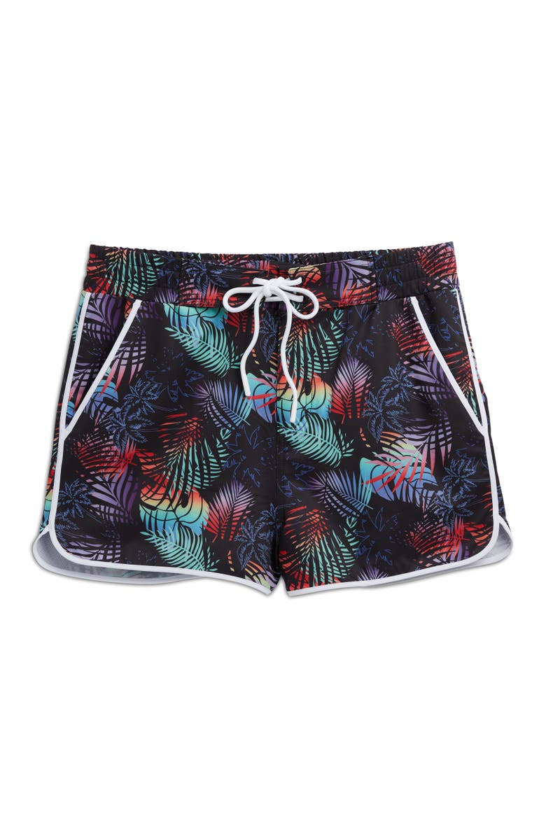 TomboyX High Waist Swim 2.5-Inch Board Shorts, Alternate, color, Palm Dreams