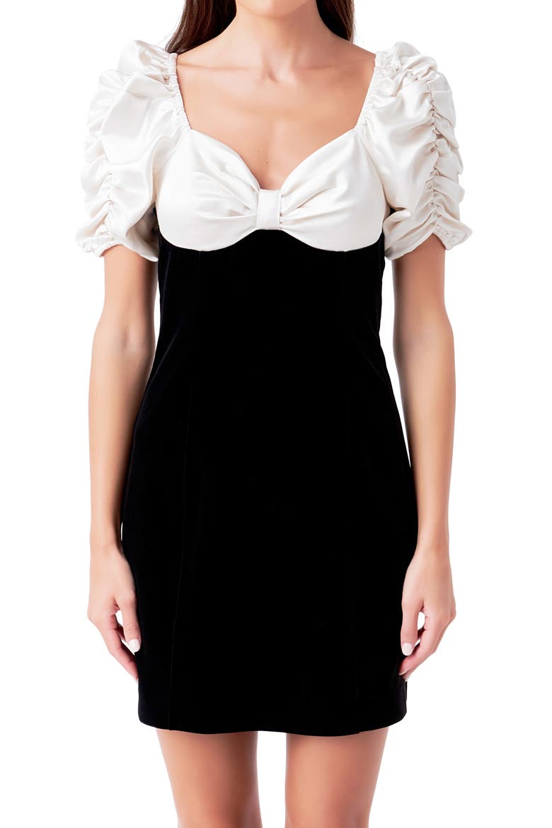 Satin & Velvet Minidress, Alternate, color, BLACK
