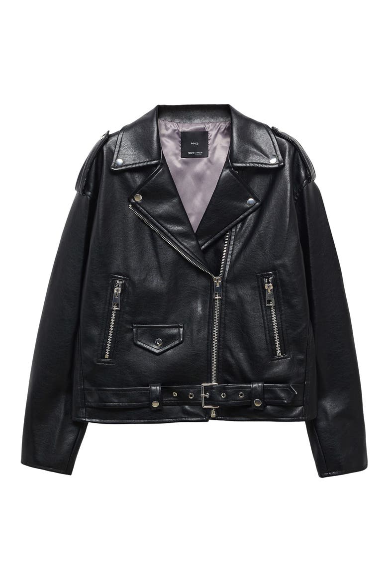 Oversize Faux Leather Moto Jacket, Alternate, color, BLACK
