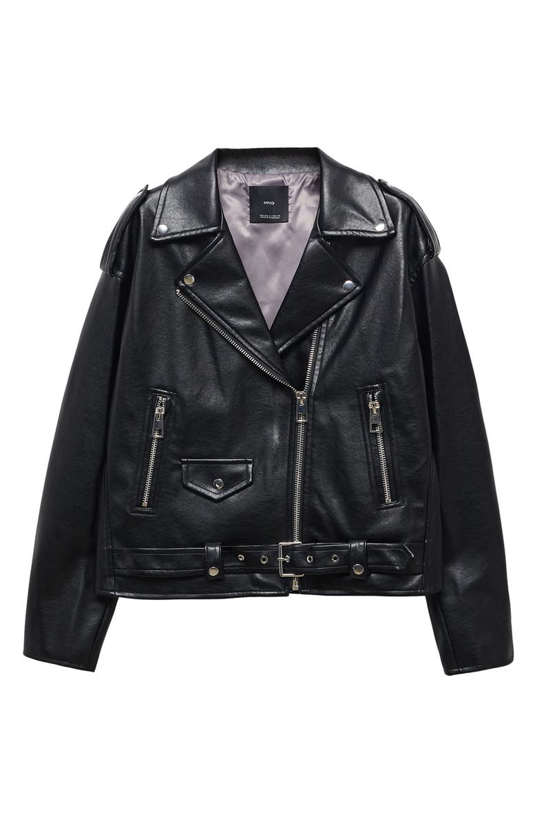 MANGO Oversize Faux Leather Moto Jacket, Alternate, color, 