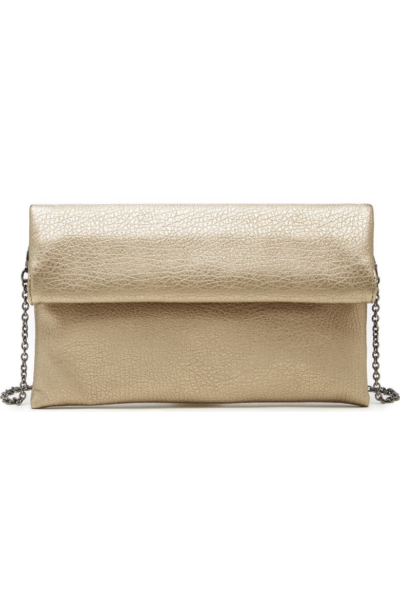Sole Society Yotam Metallic Faux Leather Clutch, Main, color,