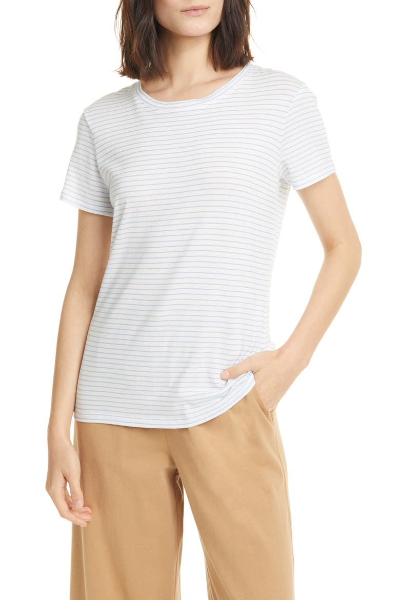 Pencil Stripe Cotton T-Shirt, Main, color, OPTIC WHITE/ AQUA BLOOM