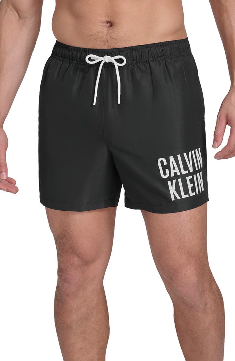 Calvin Klein CK Outline Volley Swim Trunks, Main, color, Black