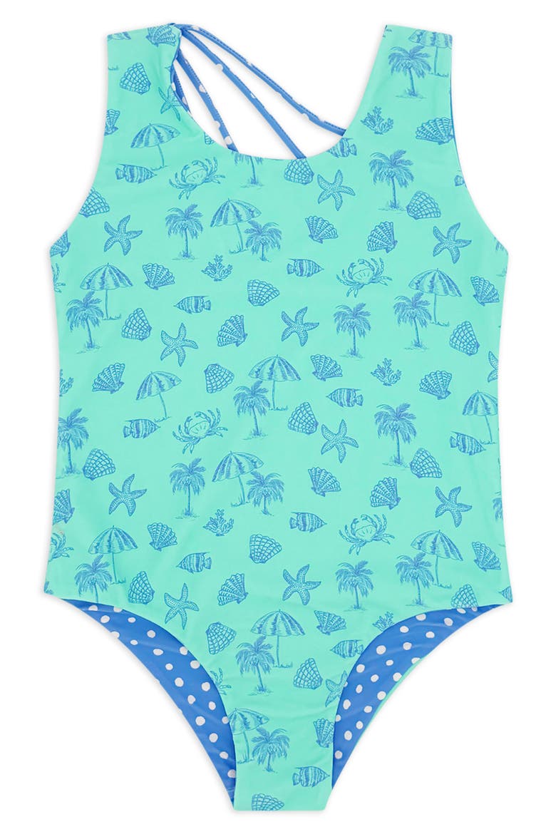 Kids' Summer Sun Reversible UPF 50+ One-Piece Swimsuit, Main, color, AQUA CRYSTAL