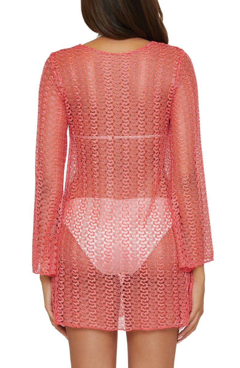 Becca Golden Beach Long Sleeve Lace Cover-Up Tunic, Alternate, color, Coral Reef