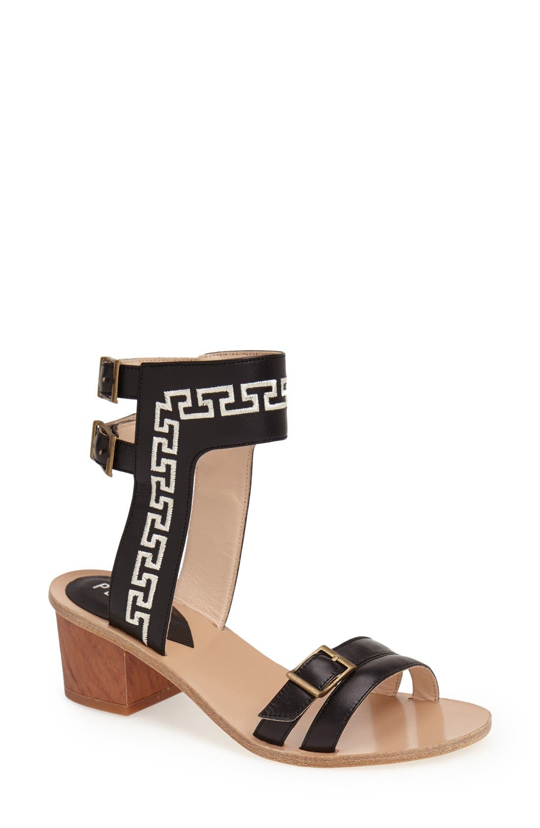'Raquel' Leather Sandal, Main, color, BLACK
