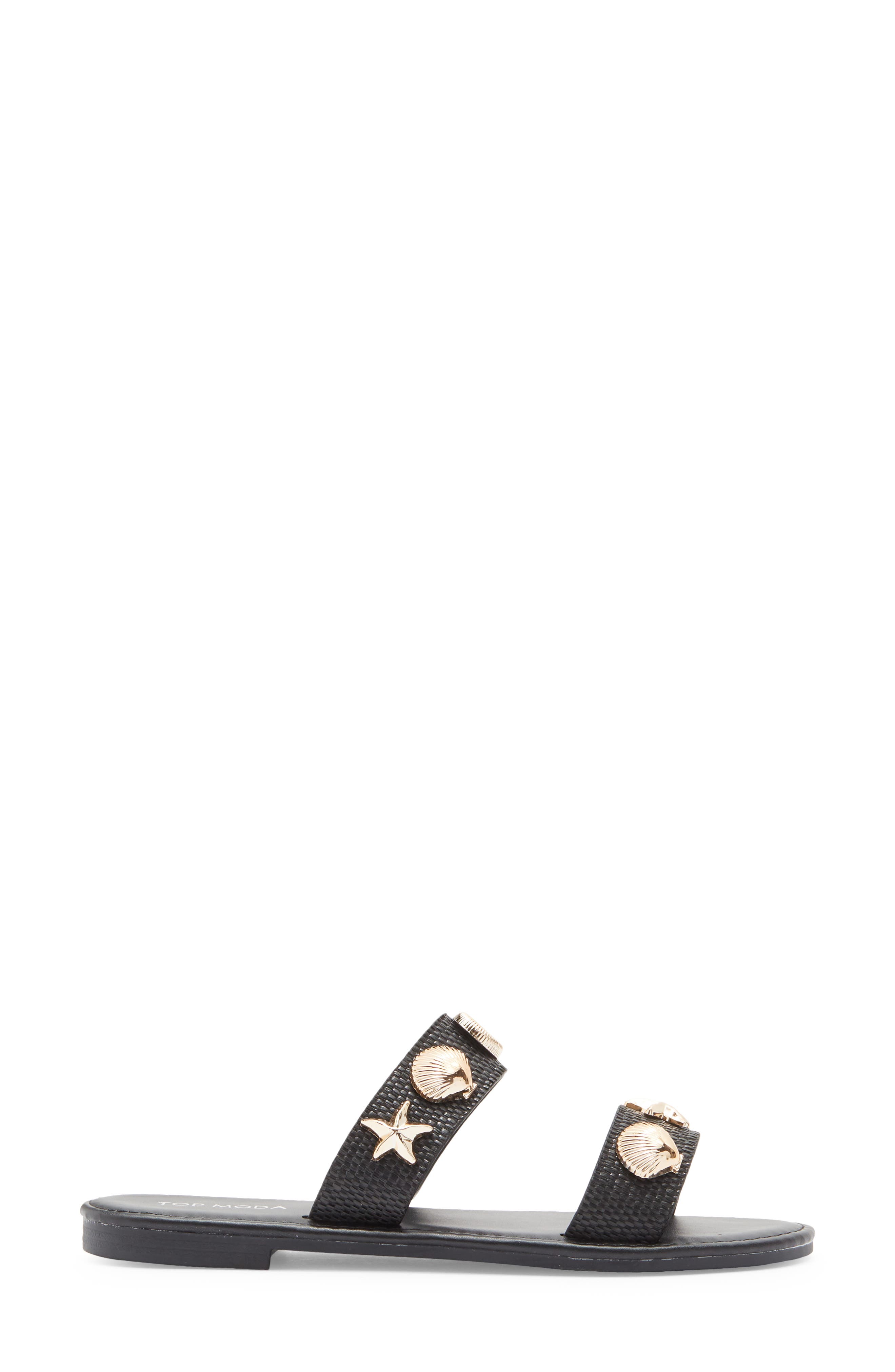 TOP MODA Aria Double Strap Slide Sandal, Alternate, color, Black Raffia