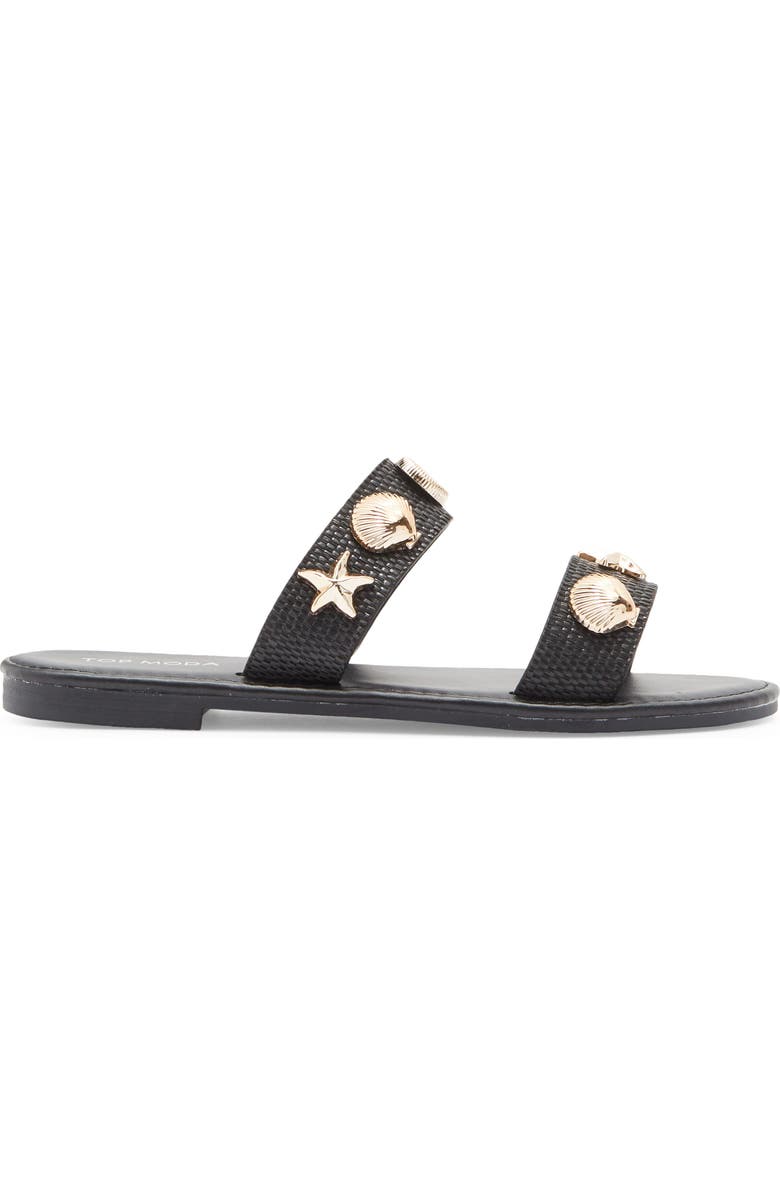 TOP MODA Aria Double Strap Slide Sandal, Alternate, color, Black Raffia