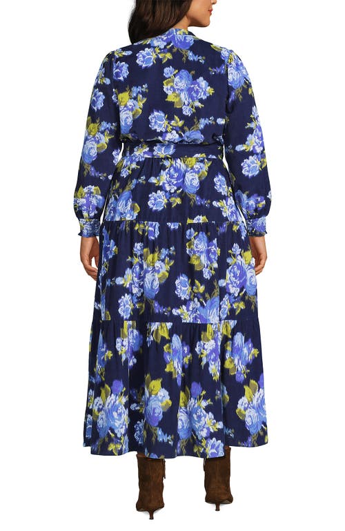 Lands' End Pinwale Cord Smocked Sleeve Maxi Dress In Blue