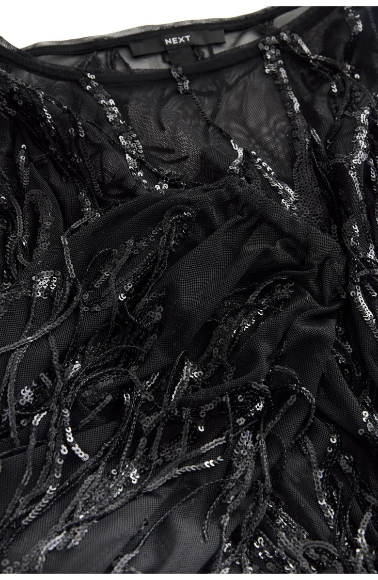 NEXT Sequin Tassel Long Sleeve Dress, Alternate, color, Black