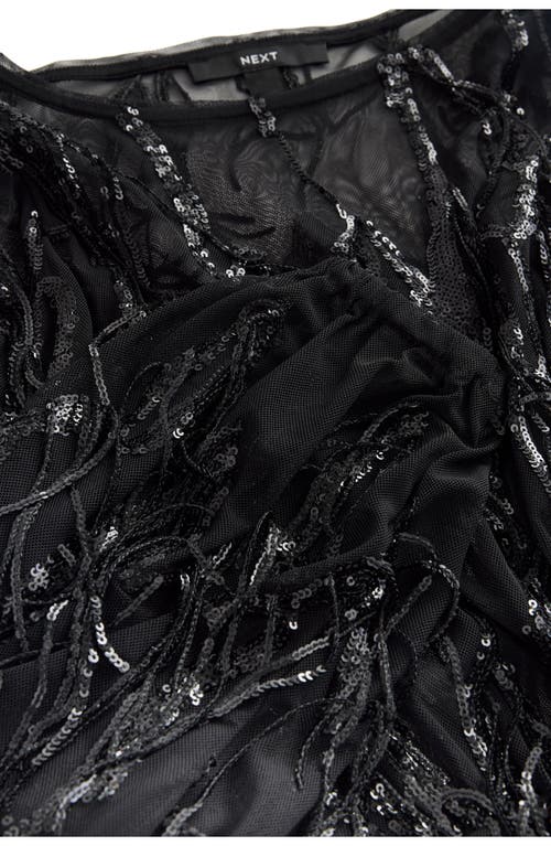 Next Sequin Tassel Long Sleeve Dress In Black