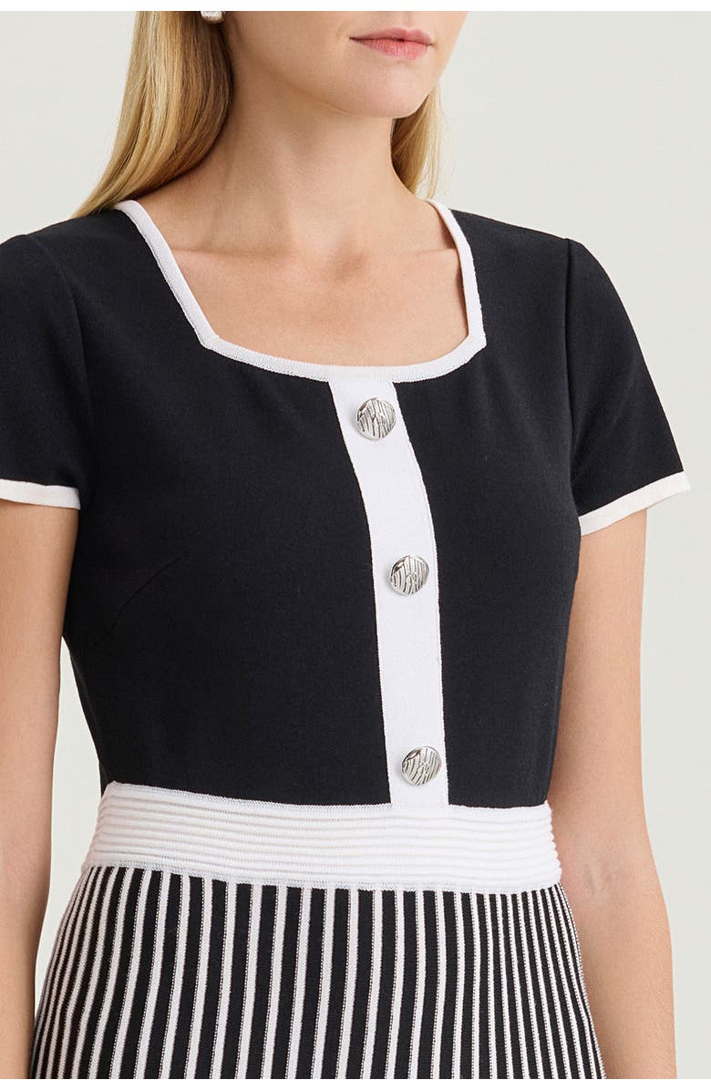 Ming Wang Fit-N-Flare Knee Length Soft Knit Dress, Alternate, color, Black/White