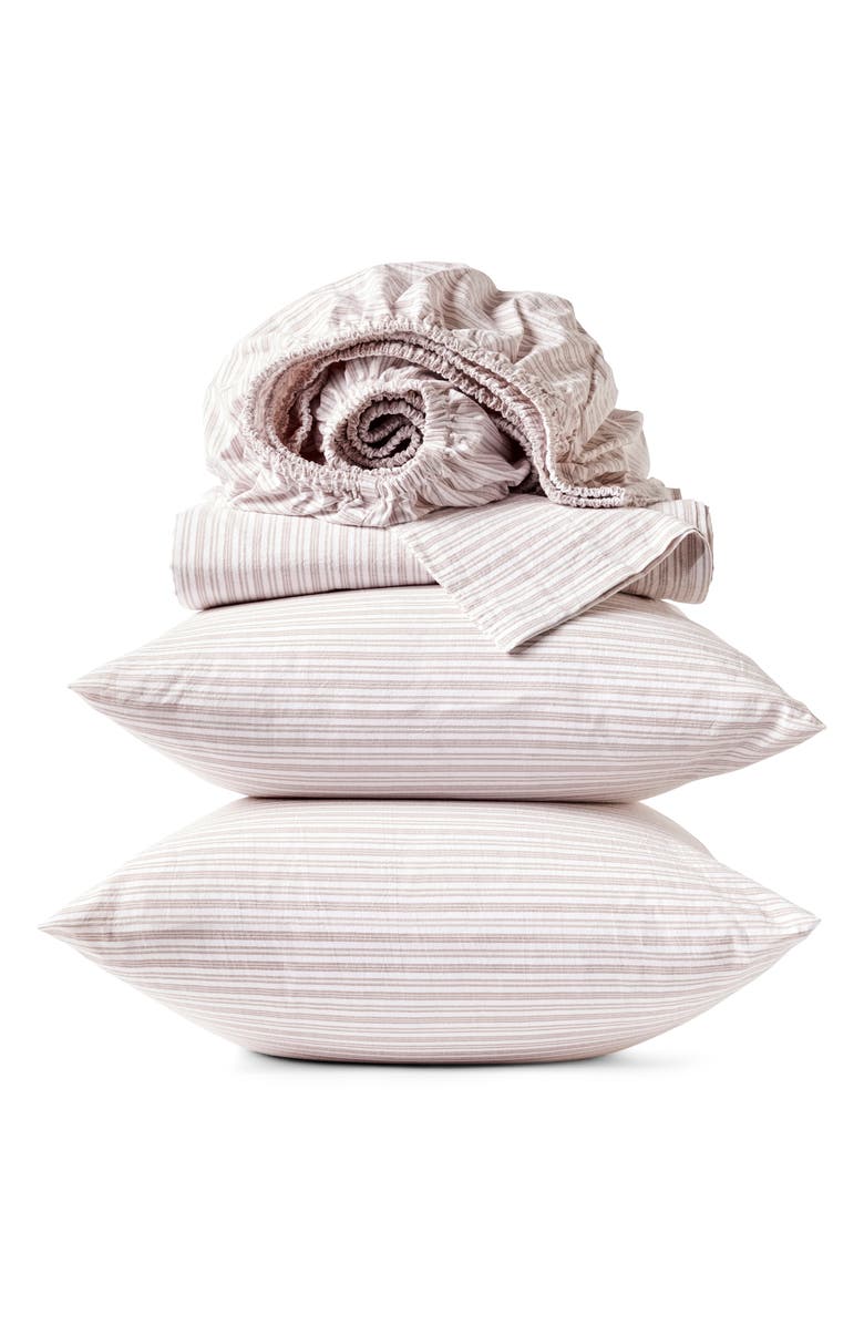 Coyuchi Crinkled Organic Cotton Percale Sheet Set, Main, color, Hazel W/ Sedona