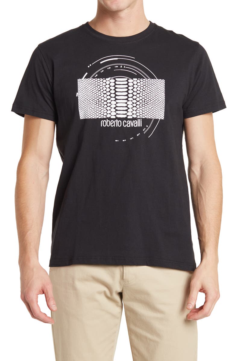 Roberto Cavalli Brand Logo Print Snake Tee, Main, color, 