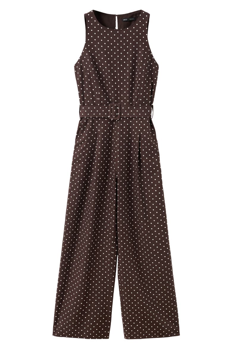 Polka Dot Sleeveless Wide Leg Jumpsuit, Alternate, color, CHOCOLATE