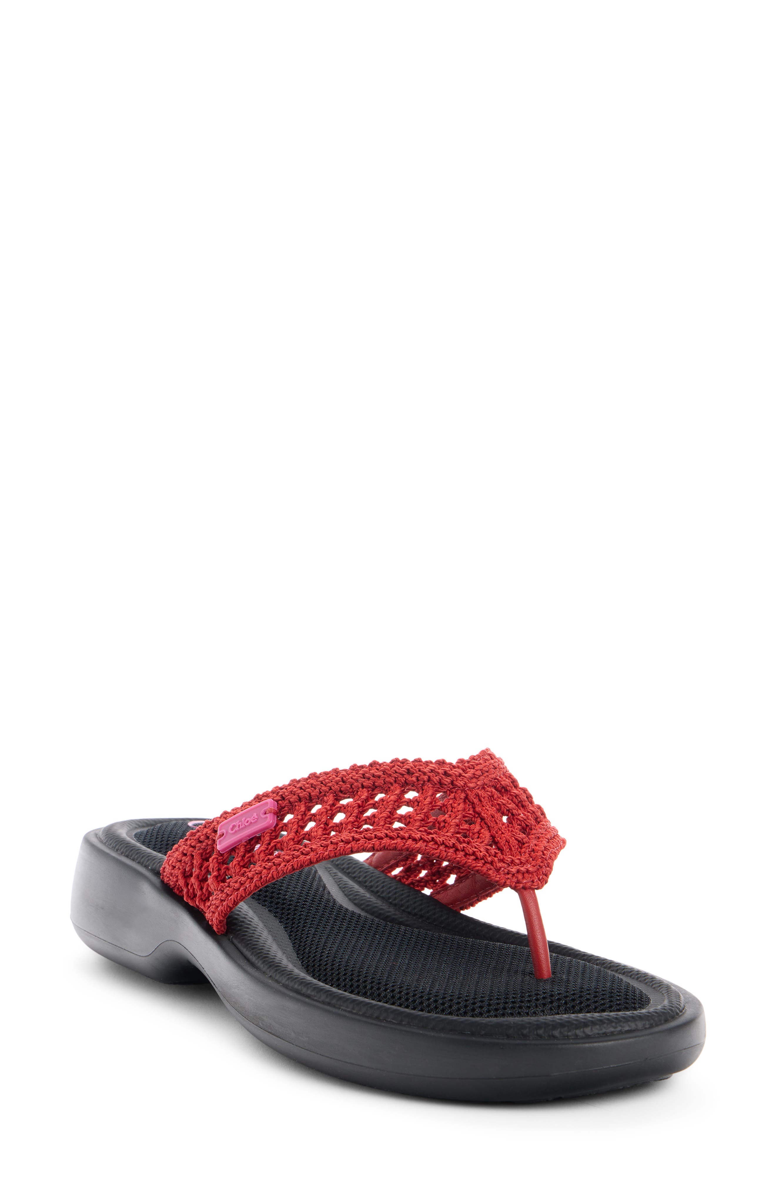 Chloé La Poolette Sandal, Main, color, Black/ Red