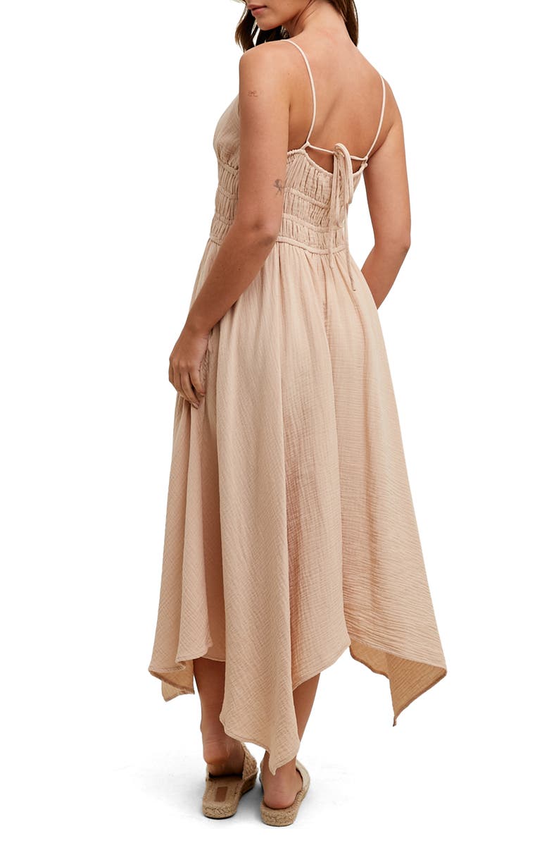 WISHLIST Smocked Handkerchief Hem Midi Dress, Alternate, color, Natural