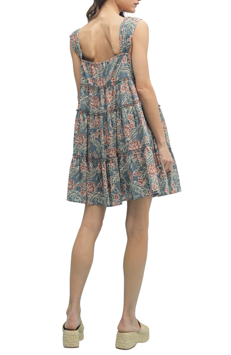 WISHLIST Floral Tiered Babydoll Dress, Alternate, color, Teal Combo