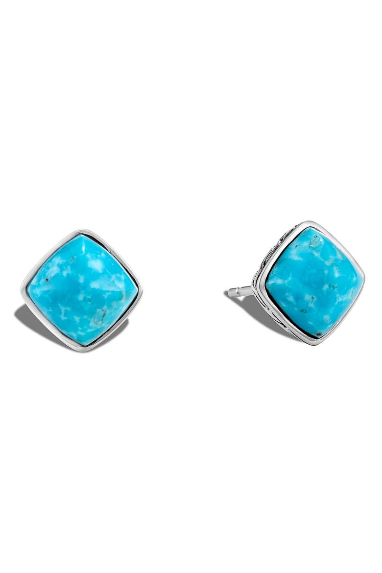 Classic Chain Sugarloaf Turquoise Stud Earrings, Main, color, SILVER/ TURQUOISE