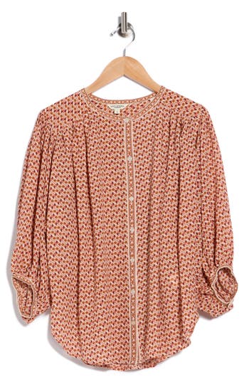Max Studio Button Front Top In Brown