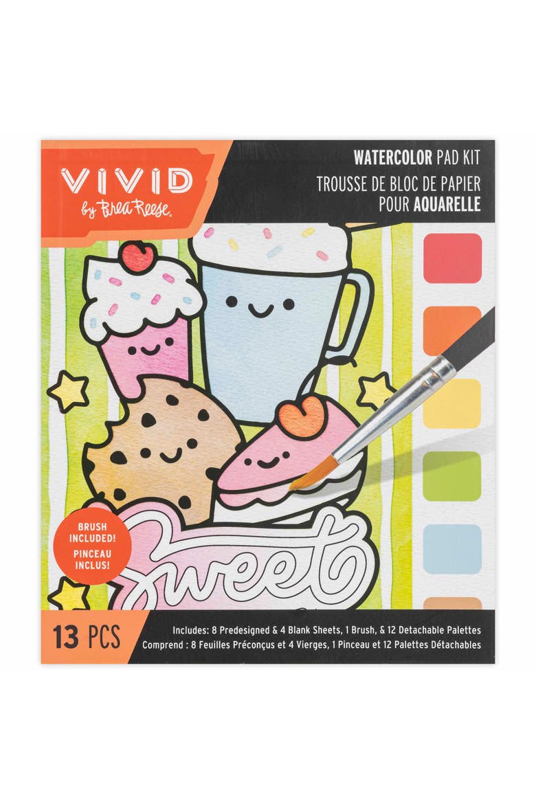 Watercolor Pad Kit, Kawaii Food, 8 Playful Designs, Main, color, Multicolored