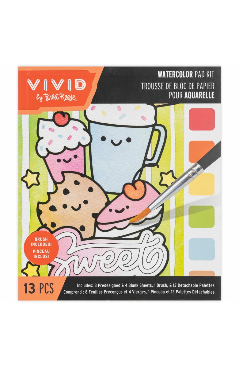 Brea Reese Vivid Watercolor Pad Kit, Kawaii Food, 8 Playful Designs, Main, color, Multicolored
