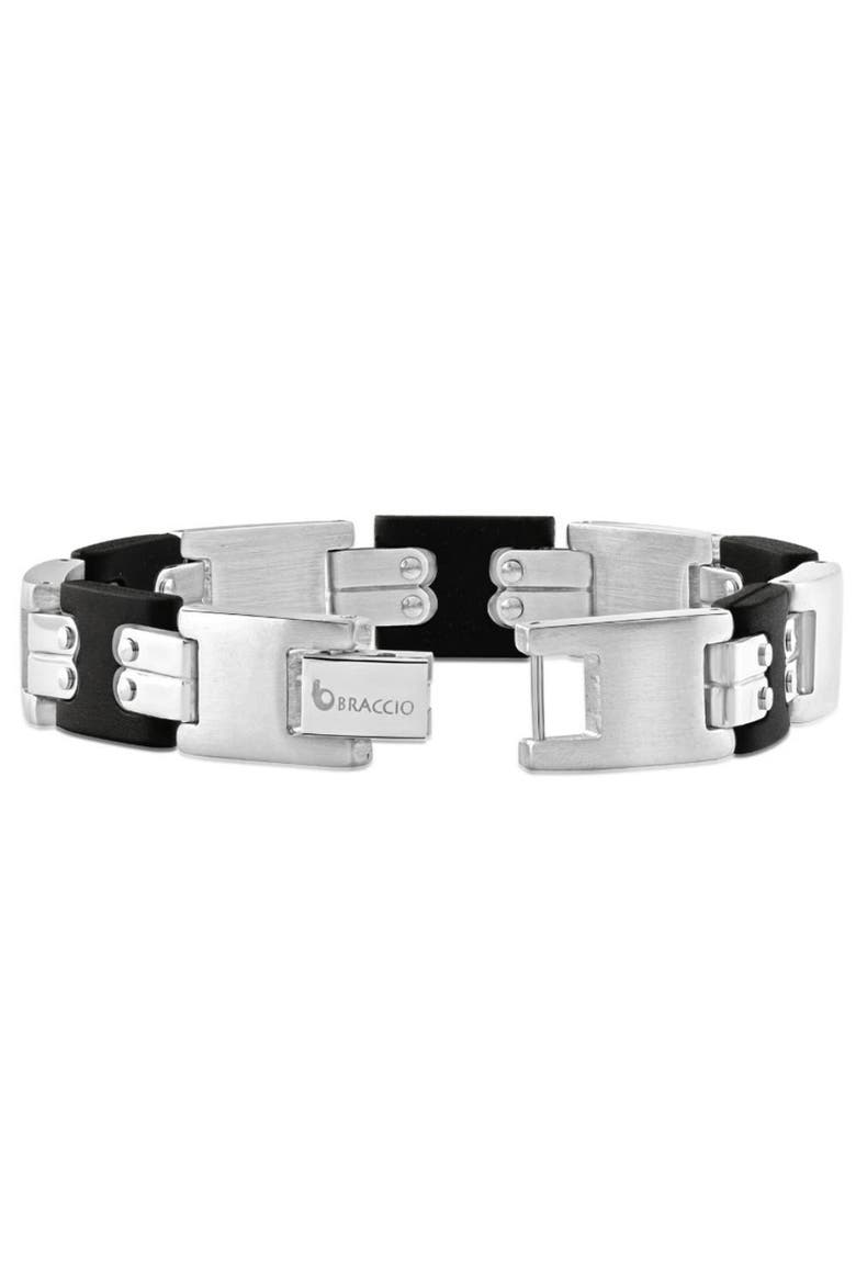 Men's Polished Steel Brushed Black Two Tone Flexible 12mm Link  8 " Bracelet, Alternate, color, Stainless Steel