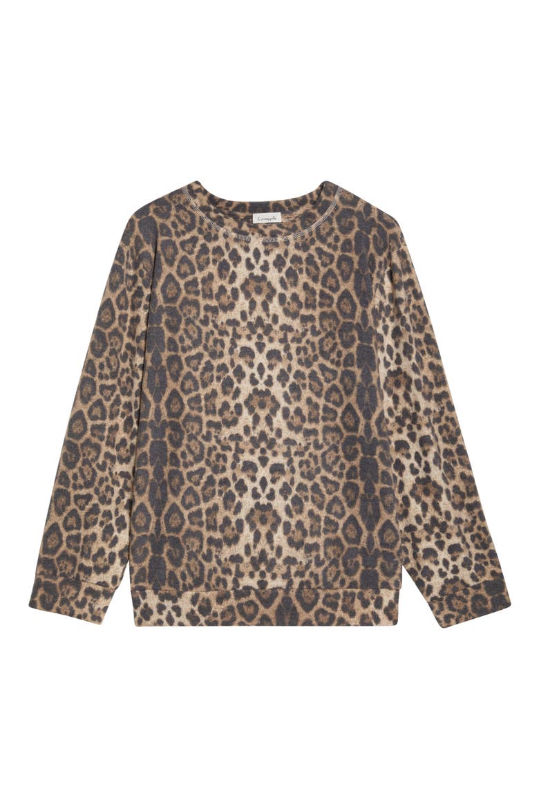 Brushed Animal Print Long Sleeve Crewneck Top, Alternate, color, TAUPE/ BROWN