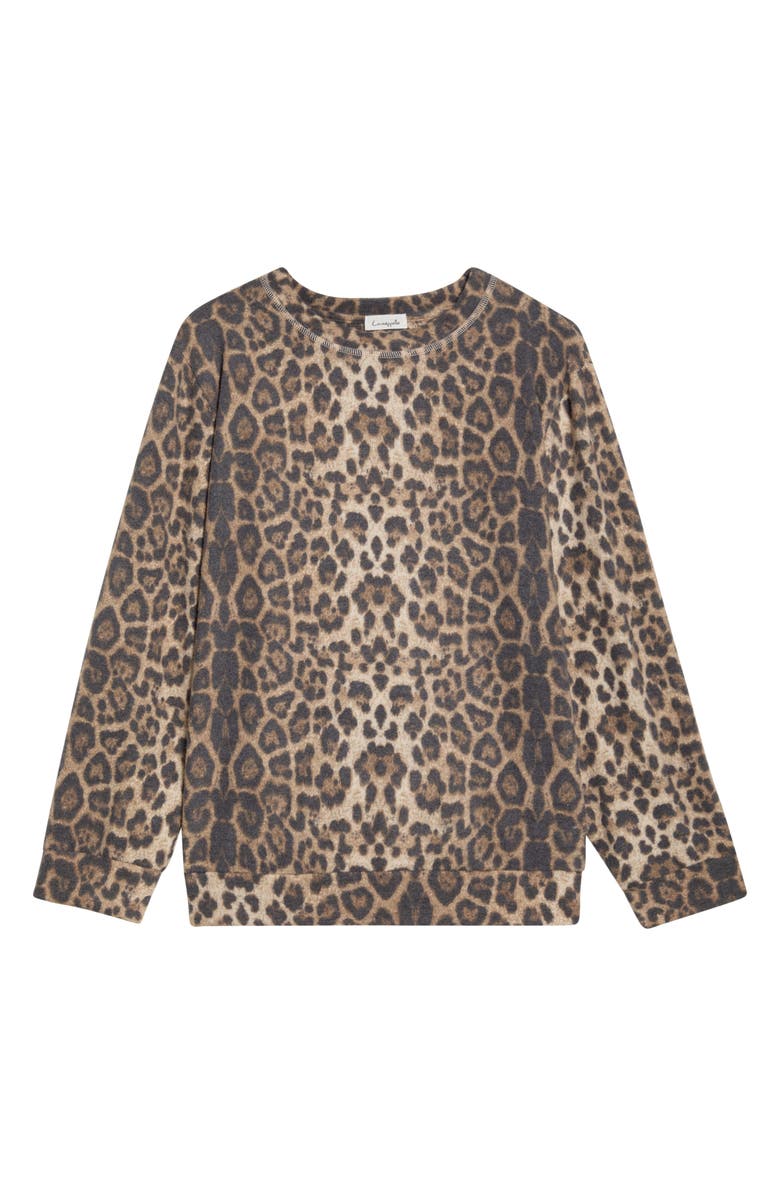 Loveappella Brushed Animal Print Long Sleeve Crewneck Top, Main, color, Taupe/ Brown