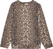 Loveappella Brushed Animal Print Long Sleeve Crewneck Top