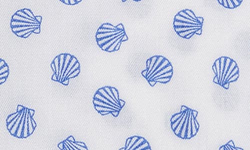David Donahue Print Short Sleeve Sport Shirt In White/blue