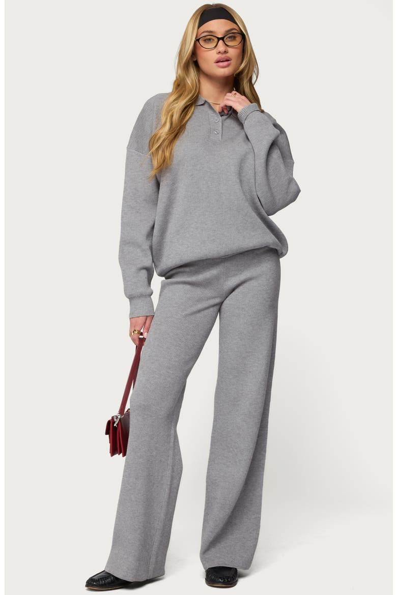 Lorie Oversize Rib Knit Polo, Alternate, color, GRAY-MELANGE