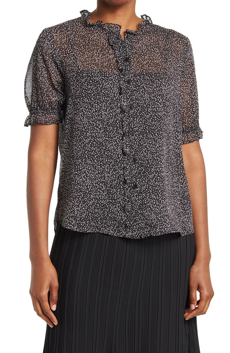 Pleione Sheer Ruffle Front Sleeve Blouse, Main, color, 