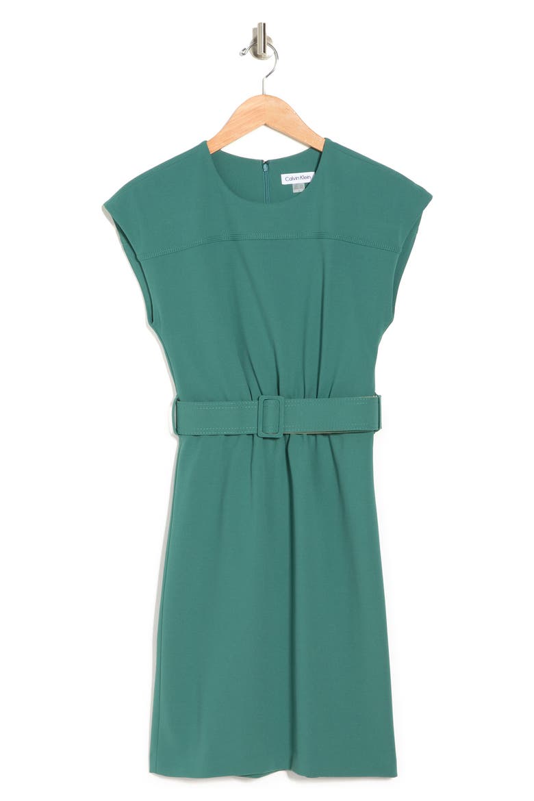 Cap Sleeve Belted Sheath Dress, Alternate, color, SEQUOIA
