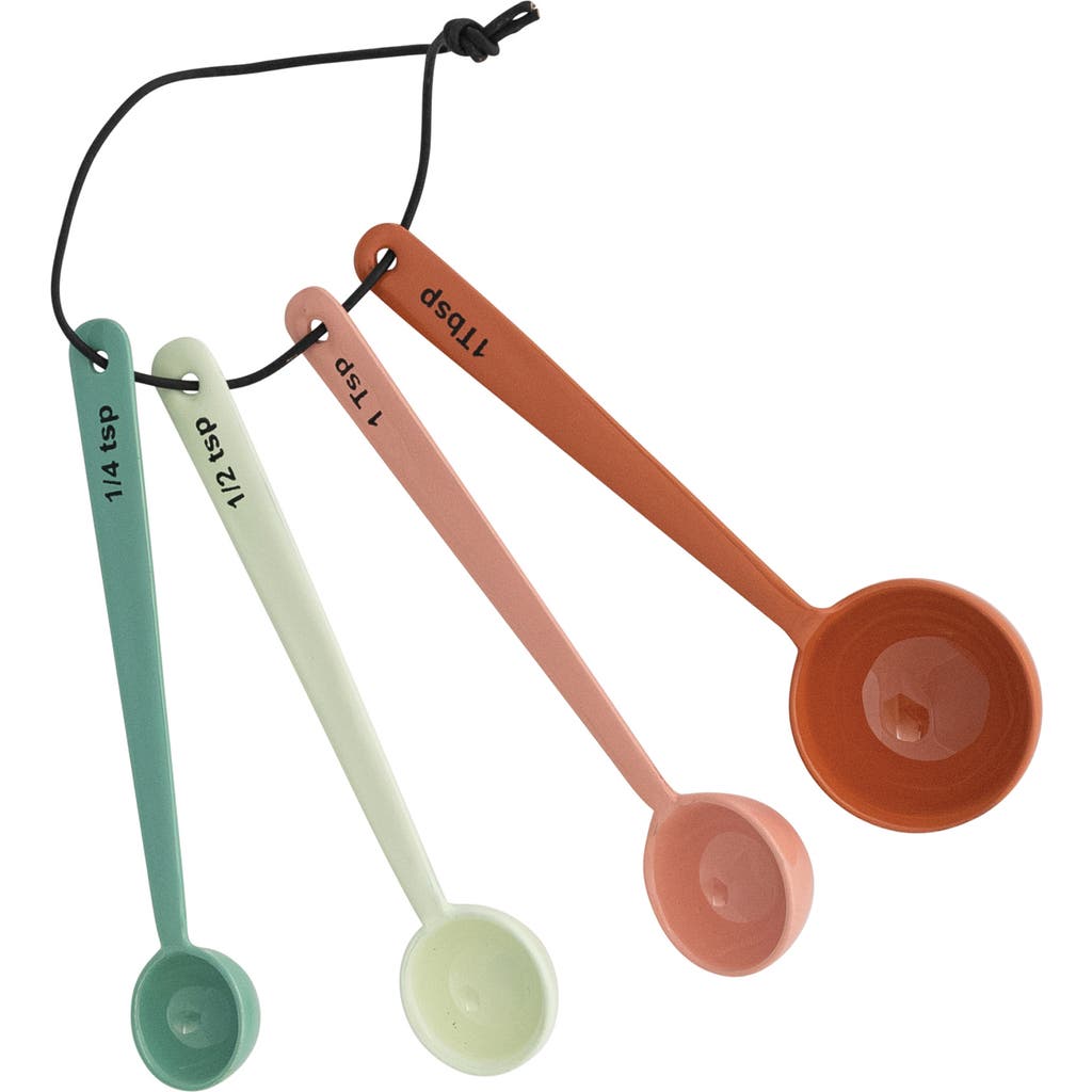 Storied Home 4-piece Enameled Stainless Steel Measuring Spoons With Colored Edge And Leather Tie, Mu In Multi