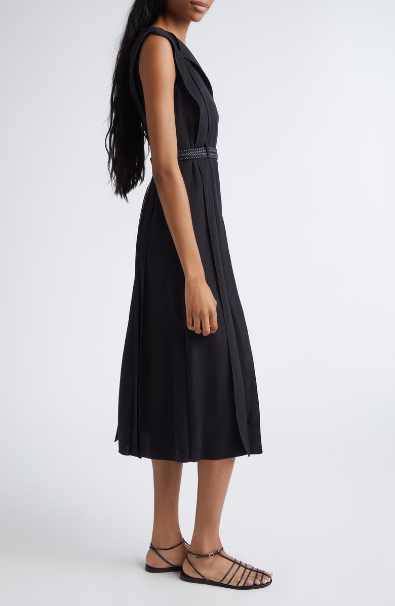 Max Mara Zannata Belted Matte Satin Midi Dress, Alternate, color, Black