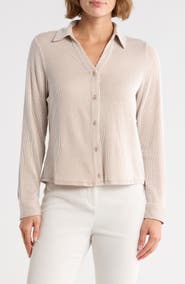 Adrianna Papell Stripe Crop Button-Up Shirt