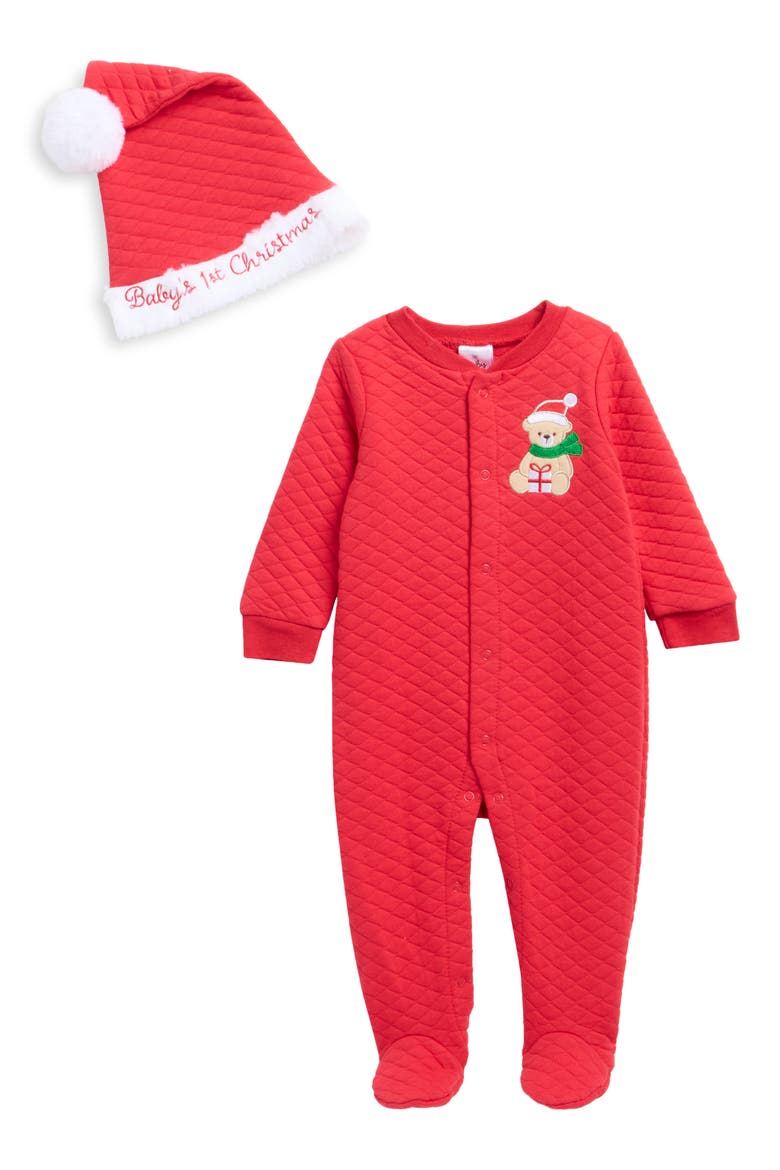 Baby's First Christmas Quilted Footie Set, Main, color, RED