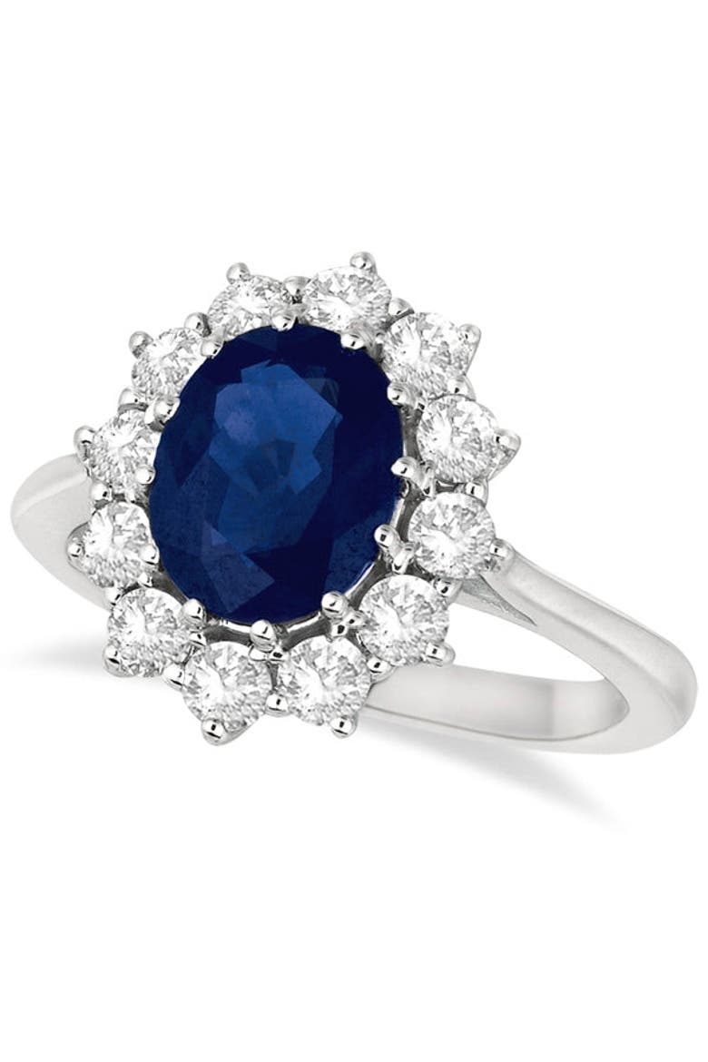 Oval Blue Sapphire & Diamond Accented Ring 14k, Main, color, White Gold