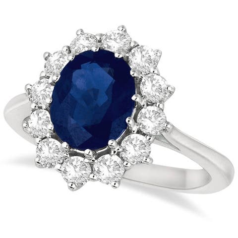 Oval Blue Sapphire & Diamond Accented Ring 14k