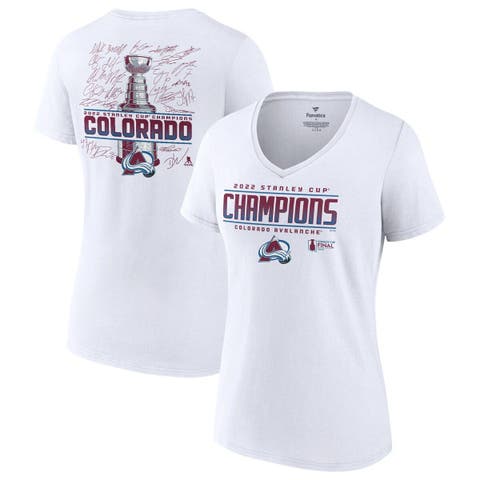 Women's Fanatics Branded White Colorado Avalanche 2022 Stanley Cup Champions Signature Roster V-Neck T-Shirt