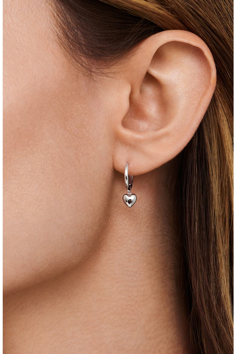 Sweet Heart Drop Hoop Earrings, Alternate, color, SILVER